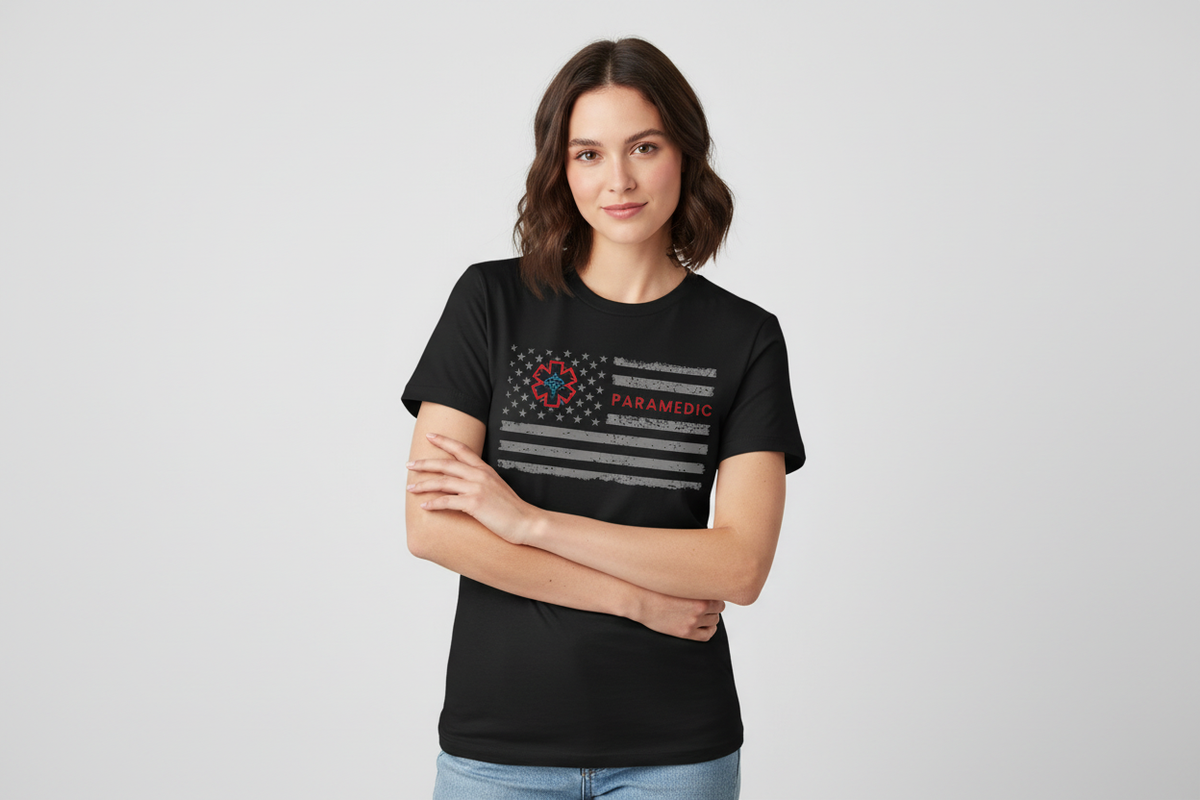 Paramedic American Flag Tee in Black