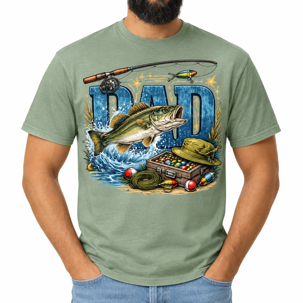 DAD fishing design on sage t-shirt