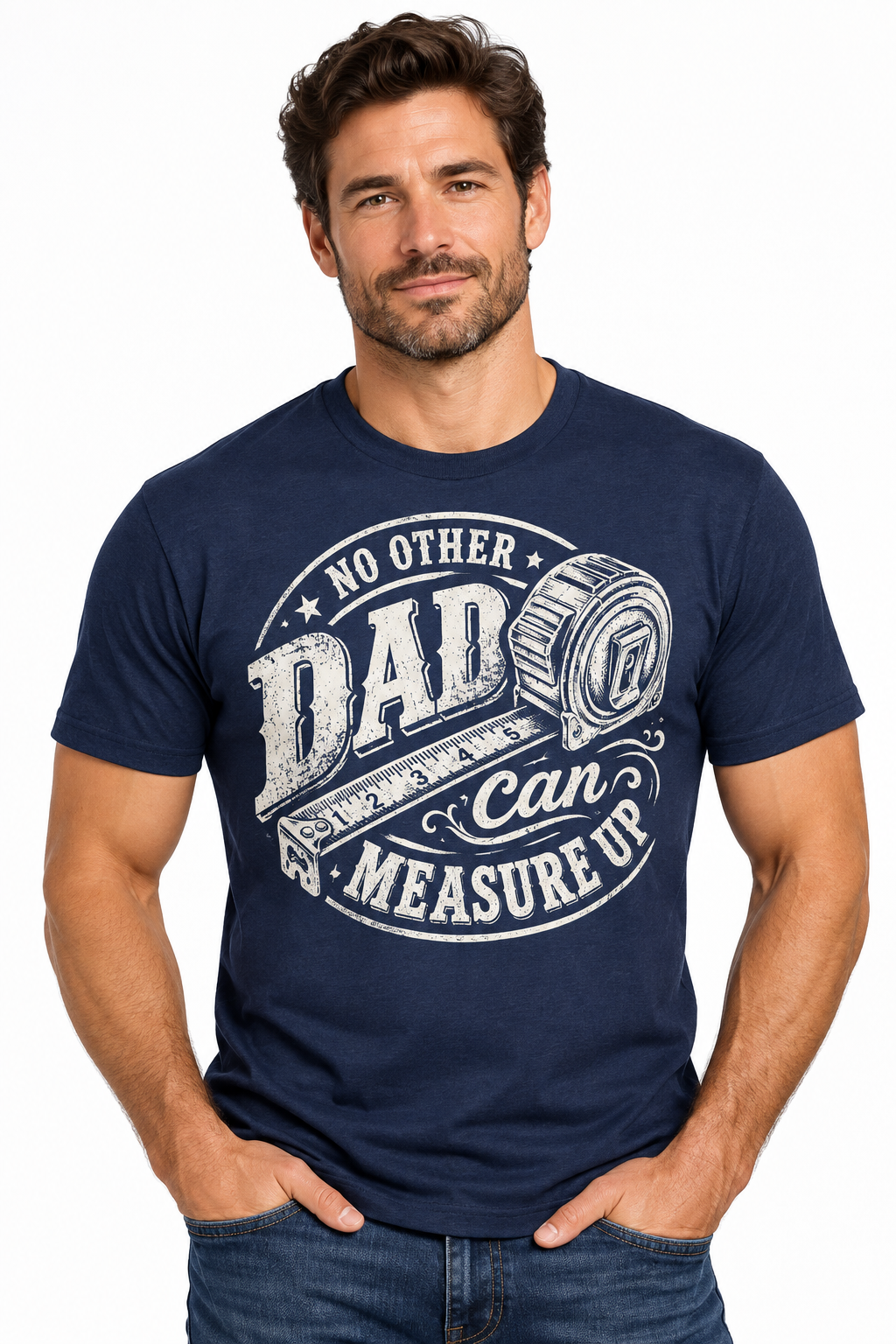 No Other Dad Can Measure Up - Navy T-Shirt on male model