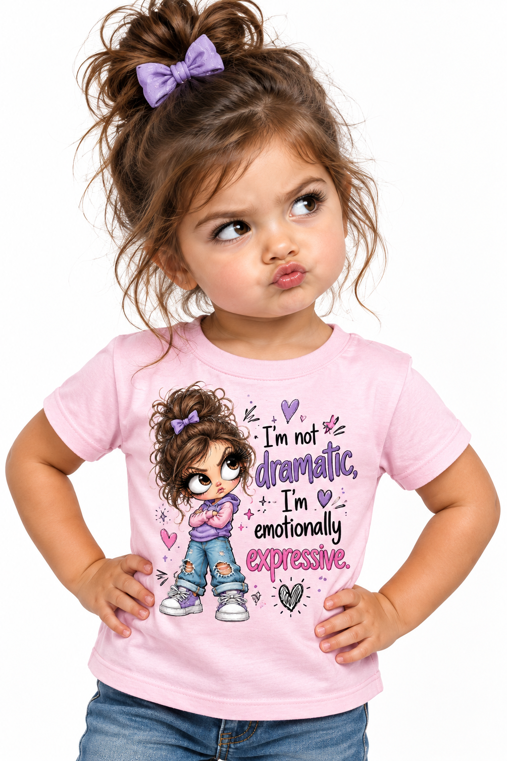 I'm Not Dramatic - Light Pink Toddler T-Shirt on sassy toddler girl model