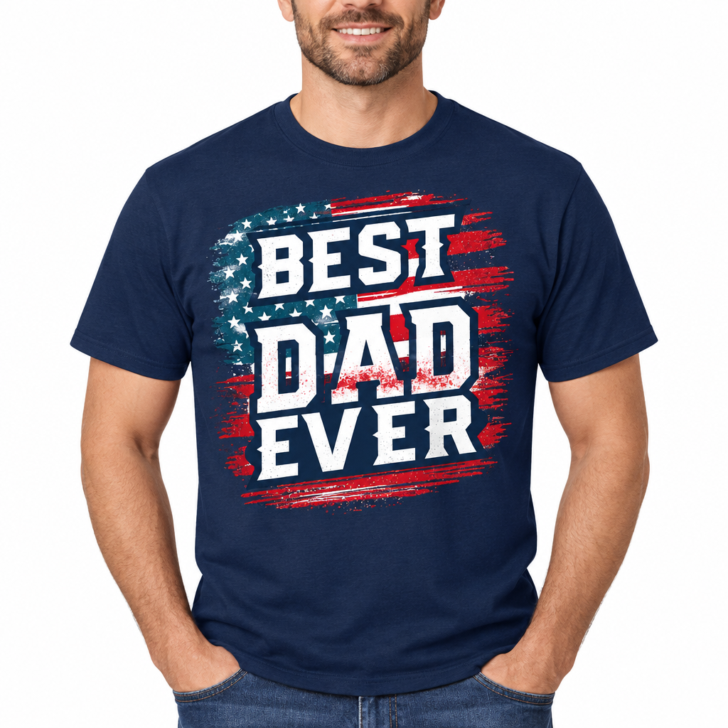 Best Dad Ever design on navy t-shirt