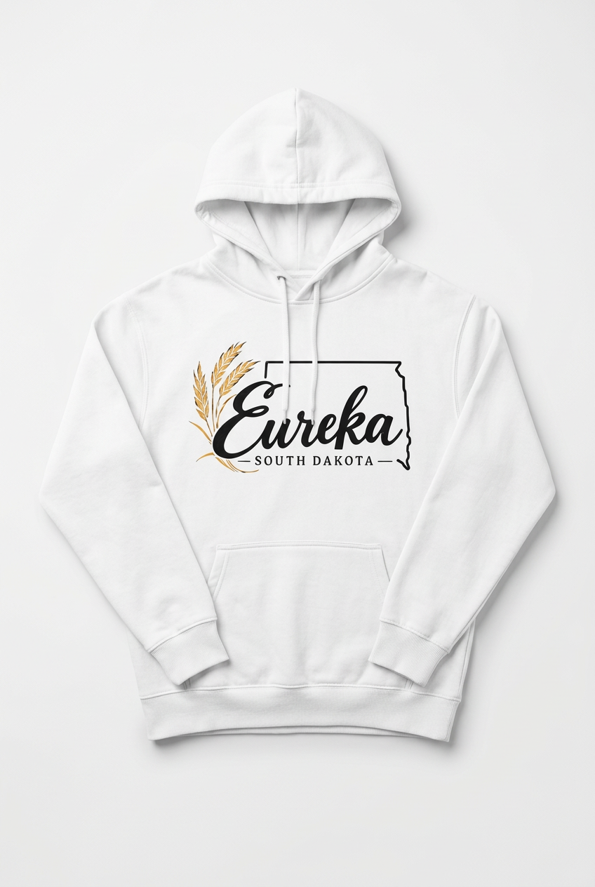Eureka SD Script Hoodie - White Flat Lay