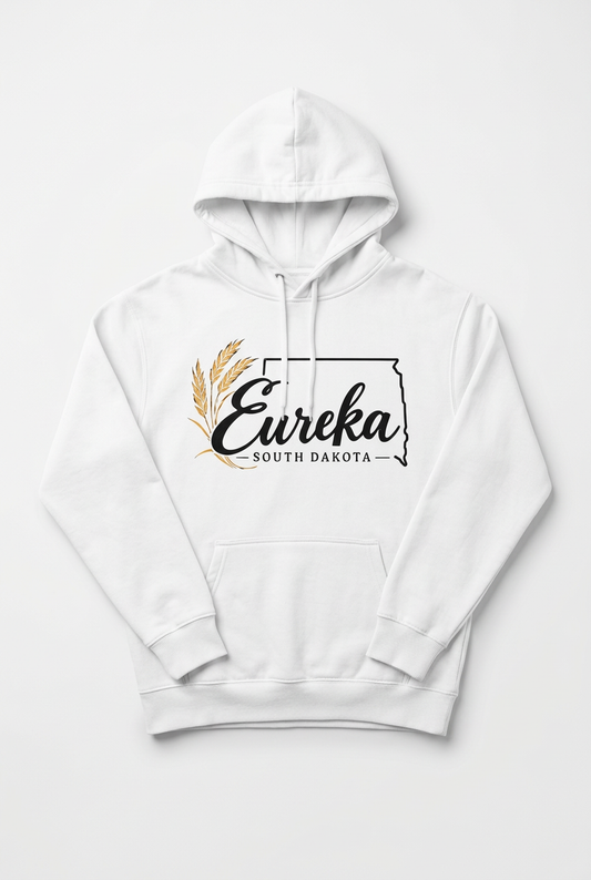Eureka SD Script Hoodie - White Flat Lay