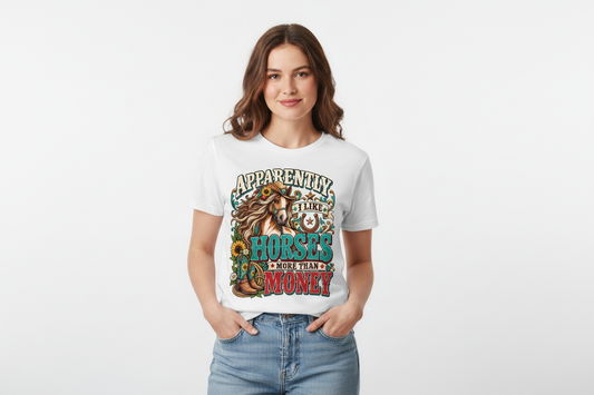 Apparently I Like Horses More Than Money tee in White