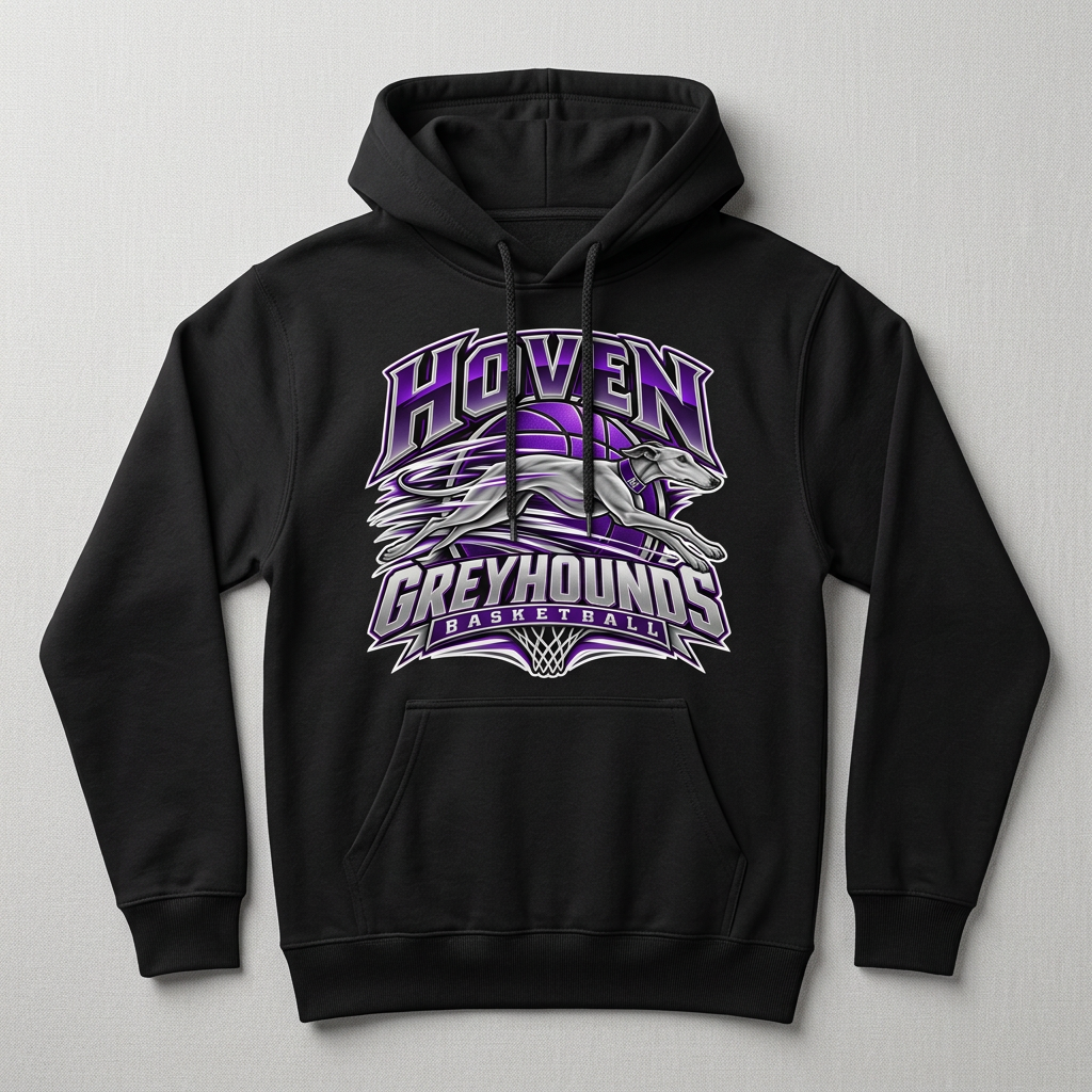 Black Hoven Greyhounds Design 8 pullover hoodie flat-lay mockup