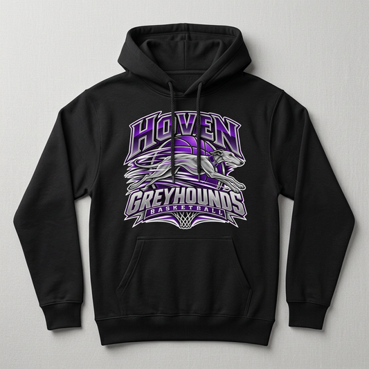 Black Hoven Greyhounds Design 8 pullover hoodie flat-lay mockup