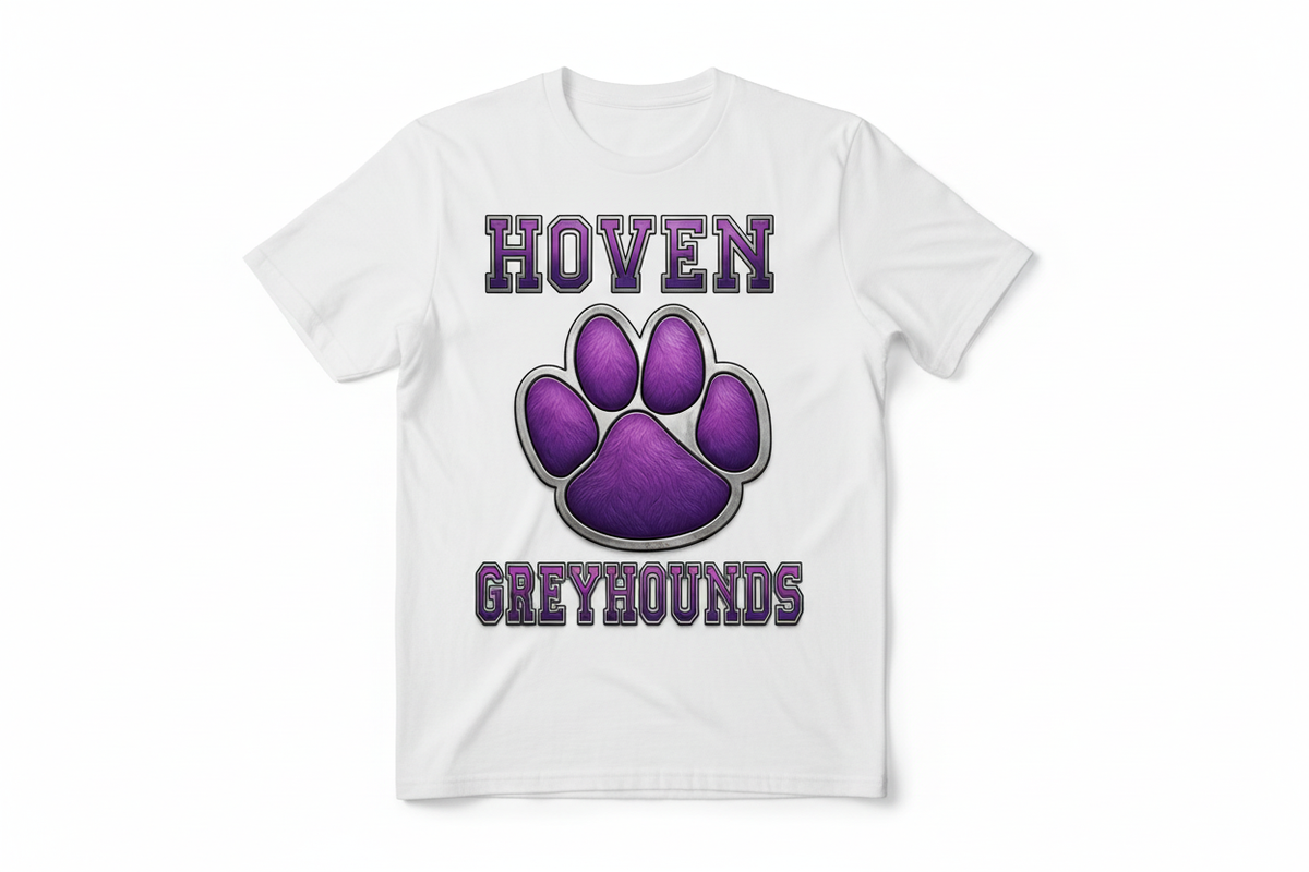 Hoven Greyhounds paw graphic on white t-shirt