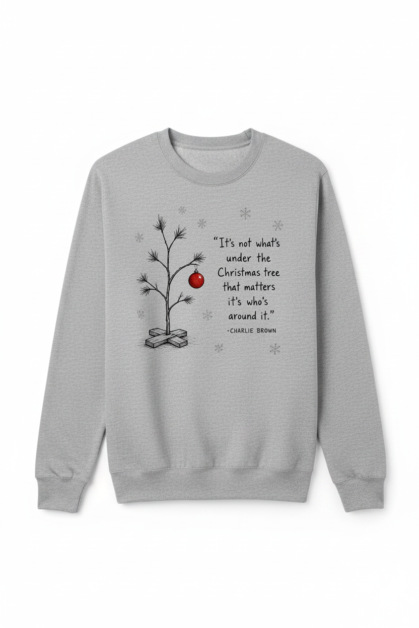 Charlie Brown Christmas Tree Crewneck Sweatshirt in Heather Grey