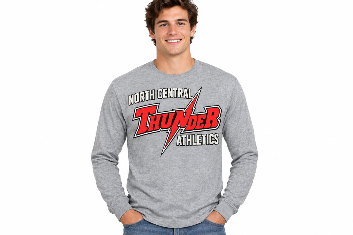 North Central Thunder Athletics on sports gray long sleeve t-shirt