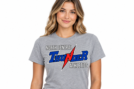 North Central Thunder Athletics design on sports gray t-shirt - adult female model
