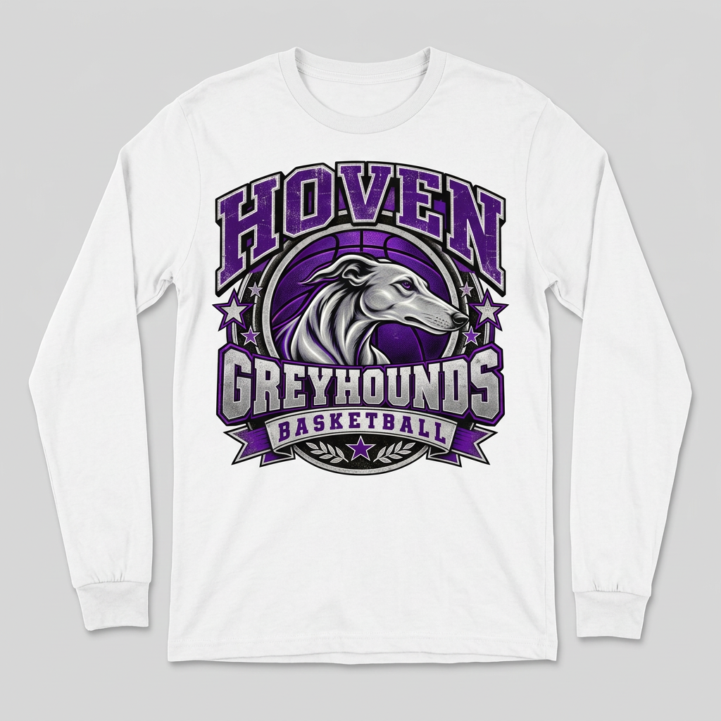 White Hoven Greyhounds Design 7 long-sleeve T-shirt flat-lay mockup