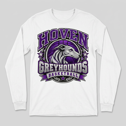 White Hoven Greyhounds Design 7 long-sleeve T-shirt flat-lay mockup