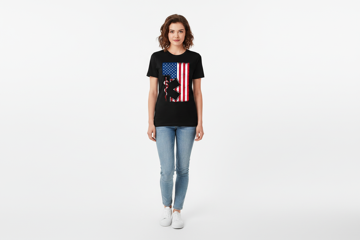 EMS Flag Star of Life Tee in Black