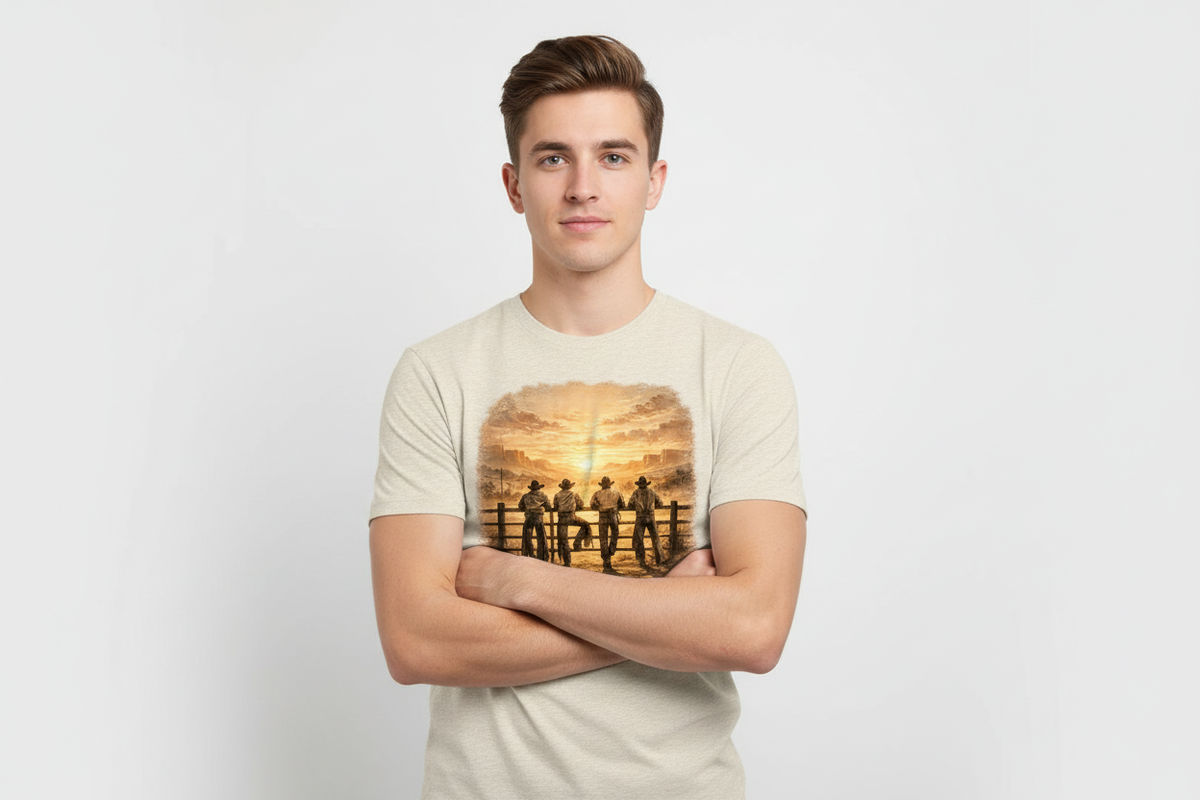 Western Cowboys Sunset Tee in Heathered Oatmeal