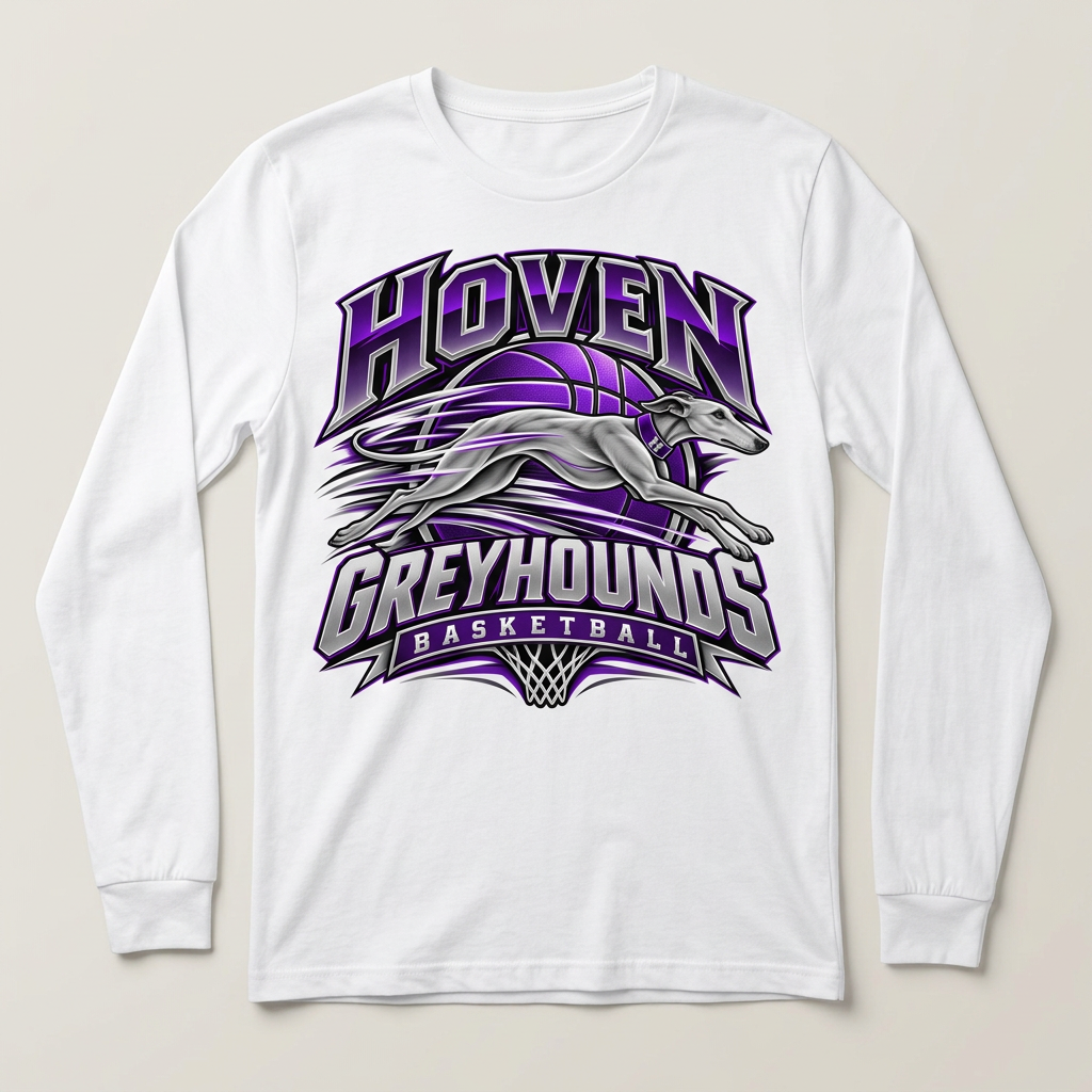 White Hoven Greyhounds Design 8 long-sleeve T-shirt flat-lay mockup