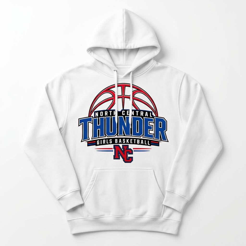 NC Thunder Girls Basketball Hoodie Design 3 - White
