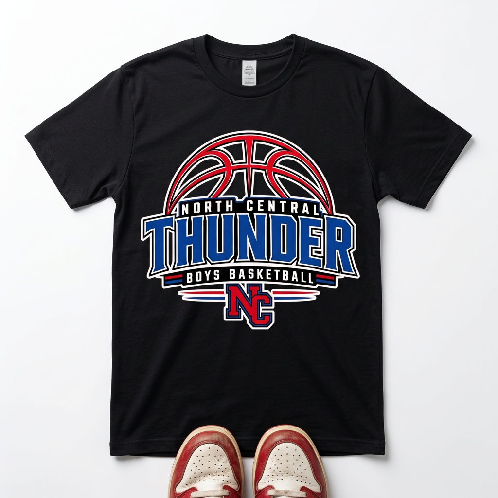 NC Thunder Boys Basketball Tee Design 3 - Black