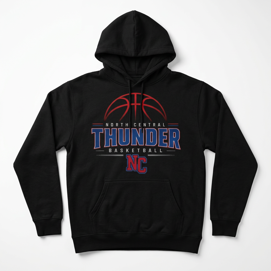 NC Thunder Basketball Hoodie Design 2 - Black