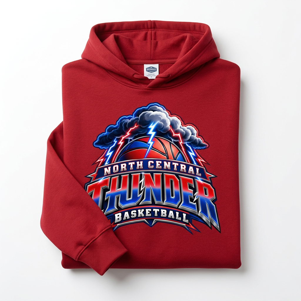NC Thunder Basketball Hoodie Design 4 - Red