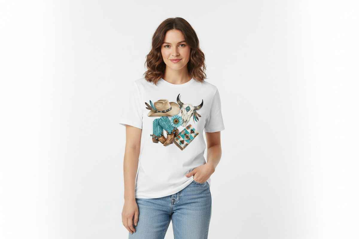 Western Boho Collage tee in White
