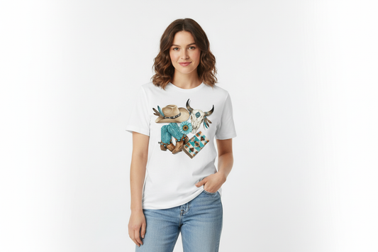 Western Boho Collage tee in White