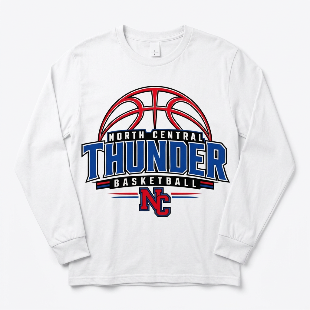NC Thunder Basketball Long Sleeve Design 3 - White