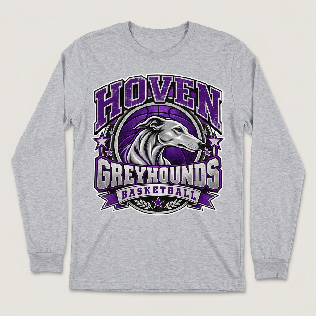 Sports gray Hoven Greyhounds Design 7 long-sleeve T-shirt with white-offset artwork