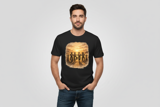 Western Cowboys Sunset Tee in Black