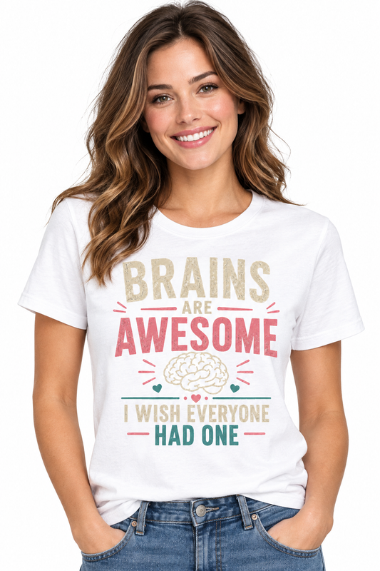 Brains Are Awesome - White T-Shirt on female model