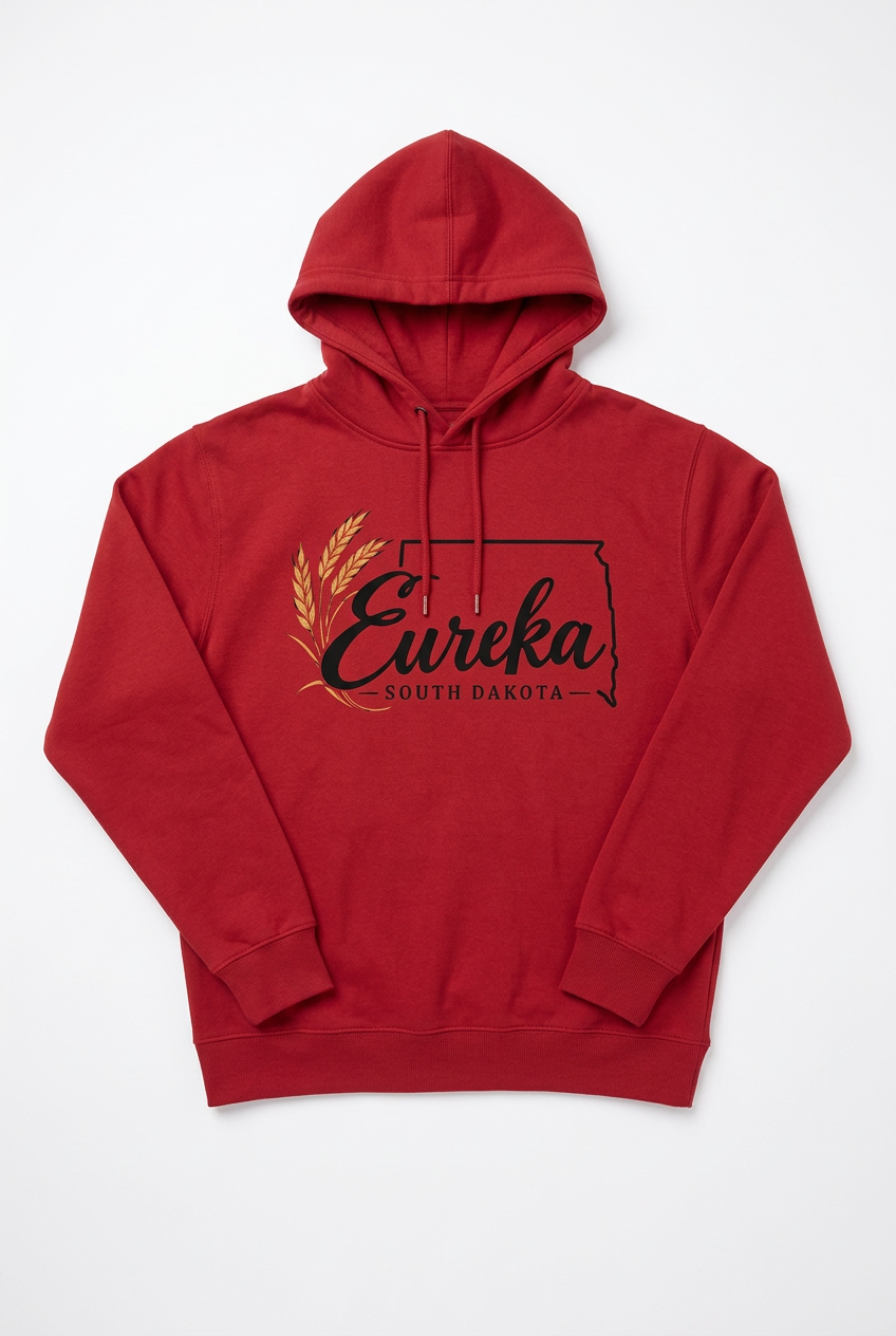 Eureka SD Script Hoodie - Red Flat Lay