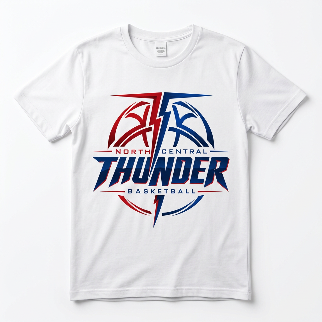 NC Thunder Basketball Tee Design 5 - White