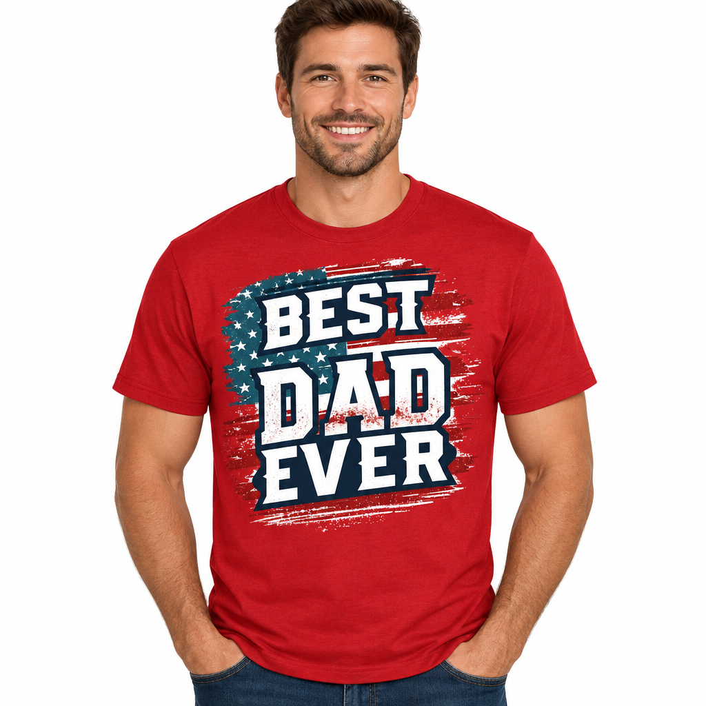 Best Dad Ever design on red t-shirt