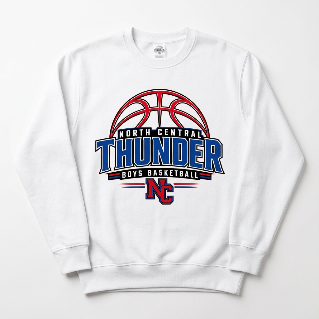 NC Thunder Boys Basketball Crewneck Design 3 - White