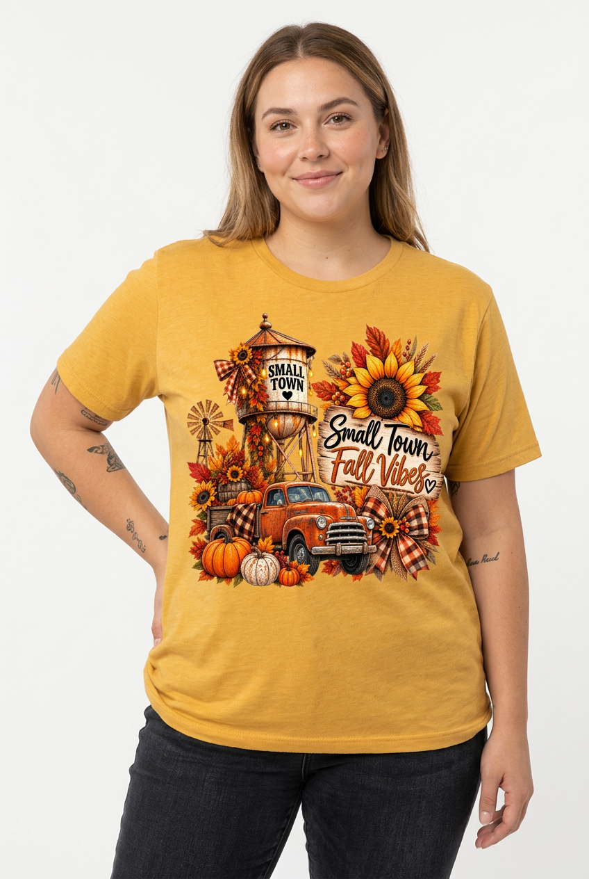 Small Town Fall Vibes Tee - Heathered Mustard