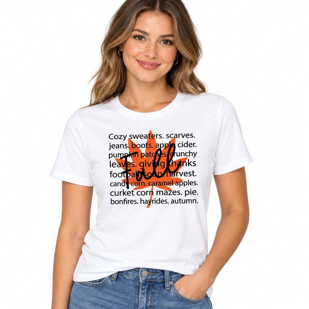 Fall word art design on white t-shirt