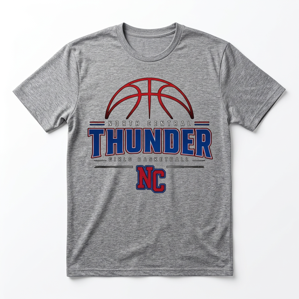 NC Thunder Girls Basketball Tee Design 2 - Sports Gray