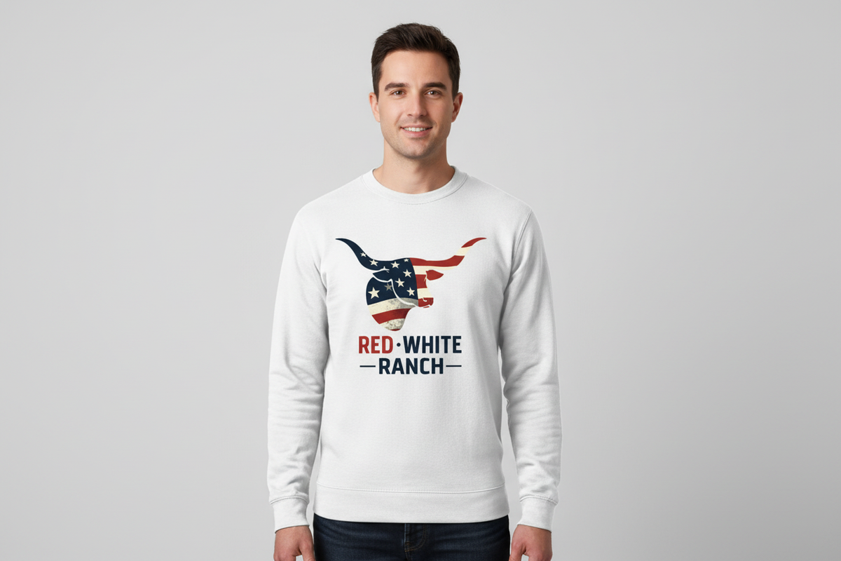 Red White Ranch white long sleeve tee