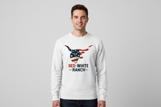 Red White Ranch white long sleeve tee