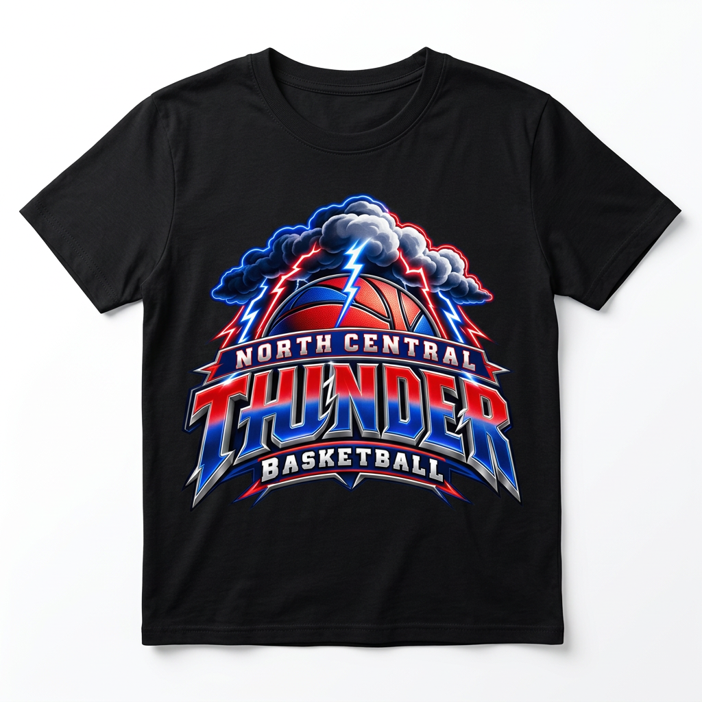 NC Thunder Basketball Tee Design 4 - Black