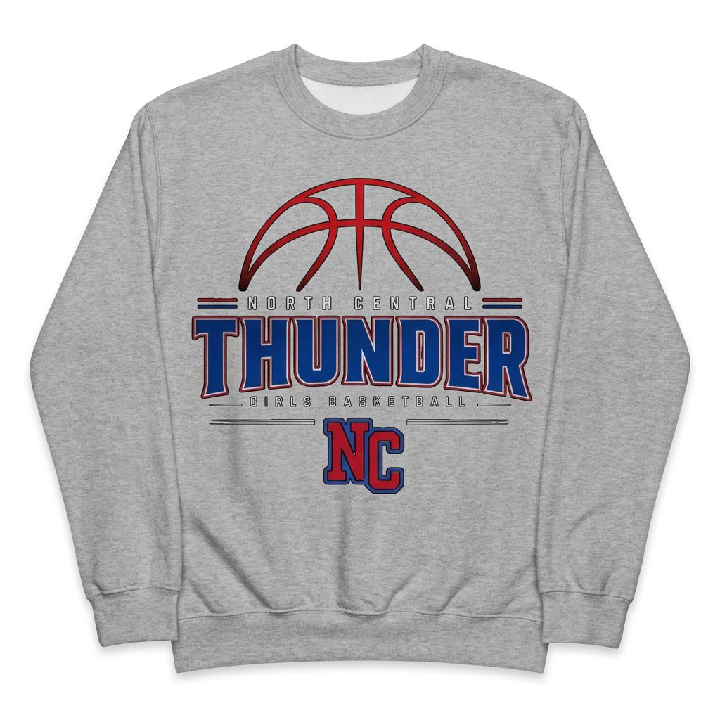 NC Thunder Girls Basketball Crewneck Design 2 - Sports Gray