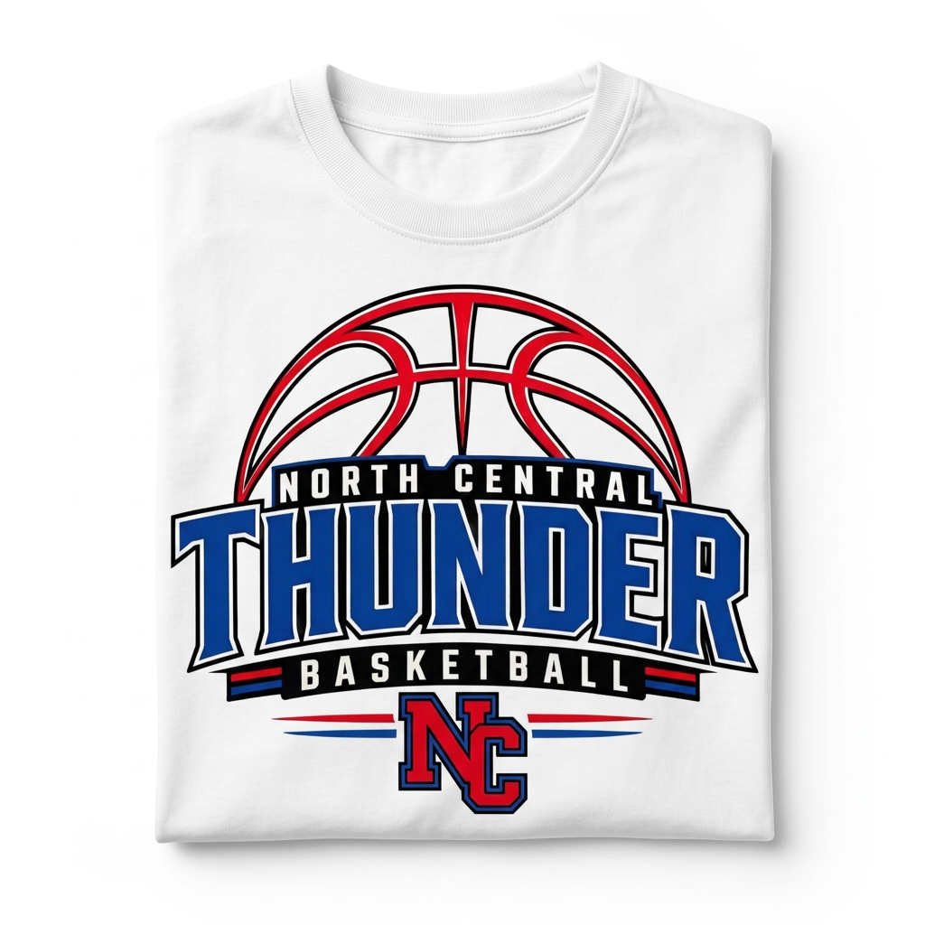 NC Thunder Basketball Tee Design 3 - White