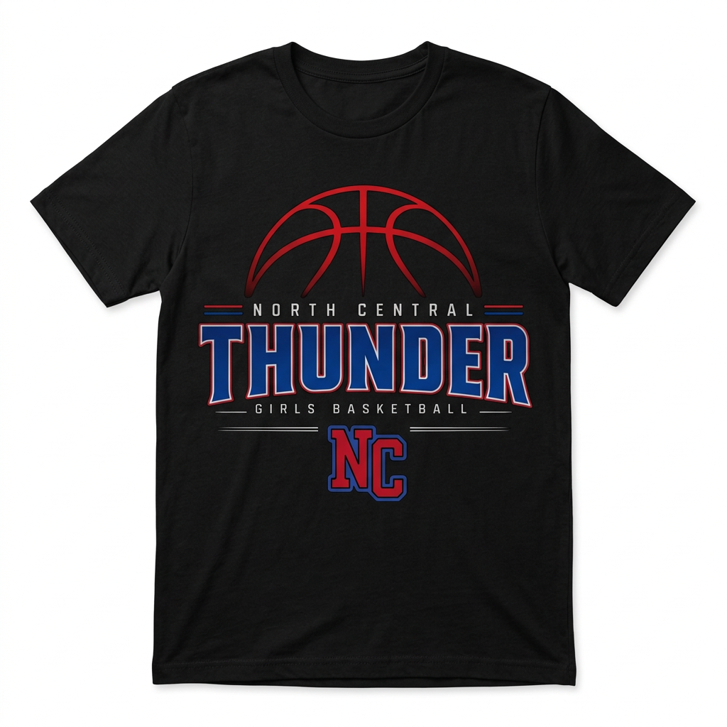 NC Thunder Girls Basketball Tee Design 2 - Black