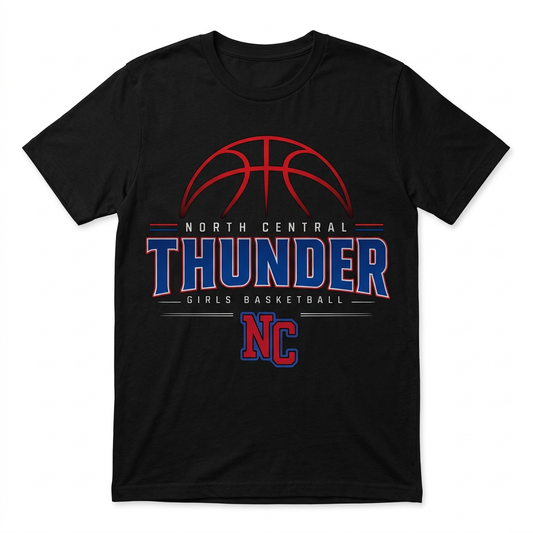 NC Thunder Girls Basketball Tee Design 2 - Black