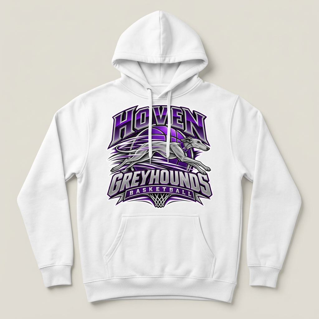 White Hoven Greyhounds Design 8 pullover hoodie flat-lay mockup