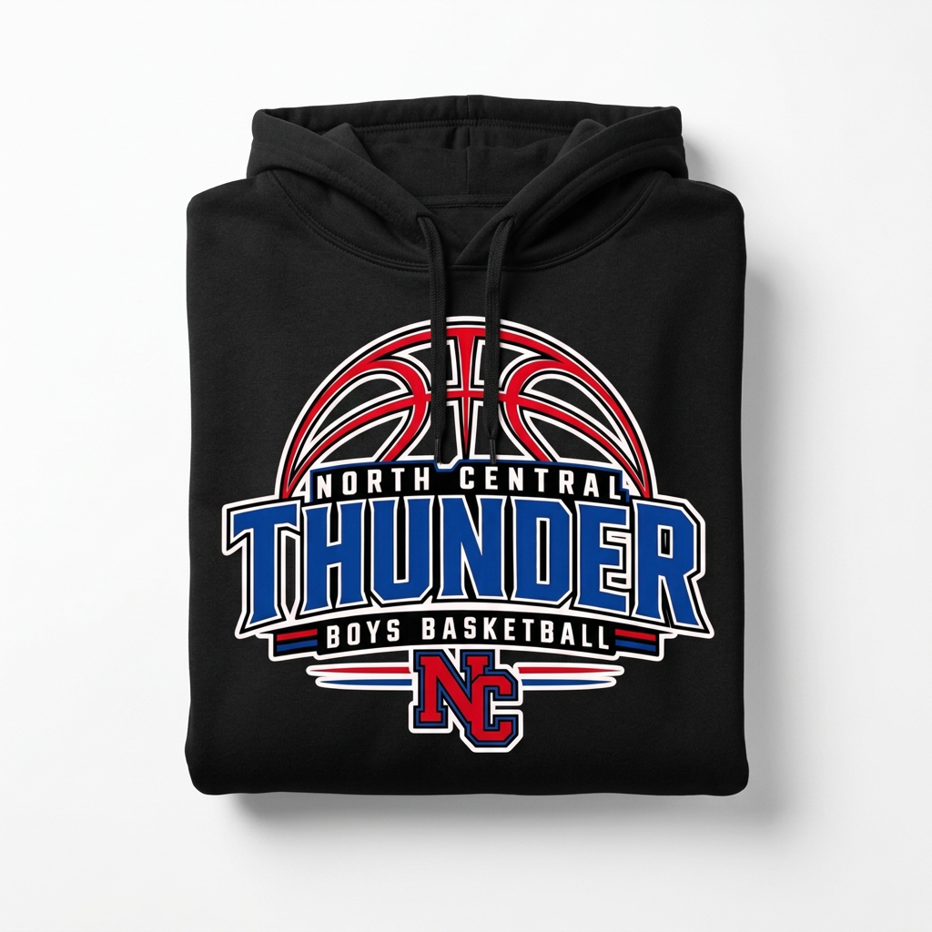 NC Thunder Boys Basketball Hoodie Design 3 - Black