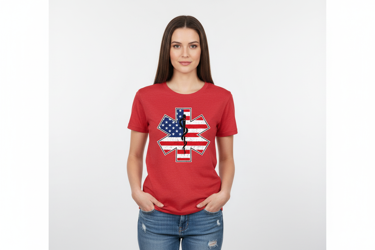 Patriotic EMS Star of Life Tee in Red