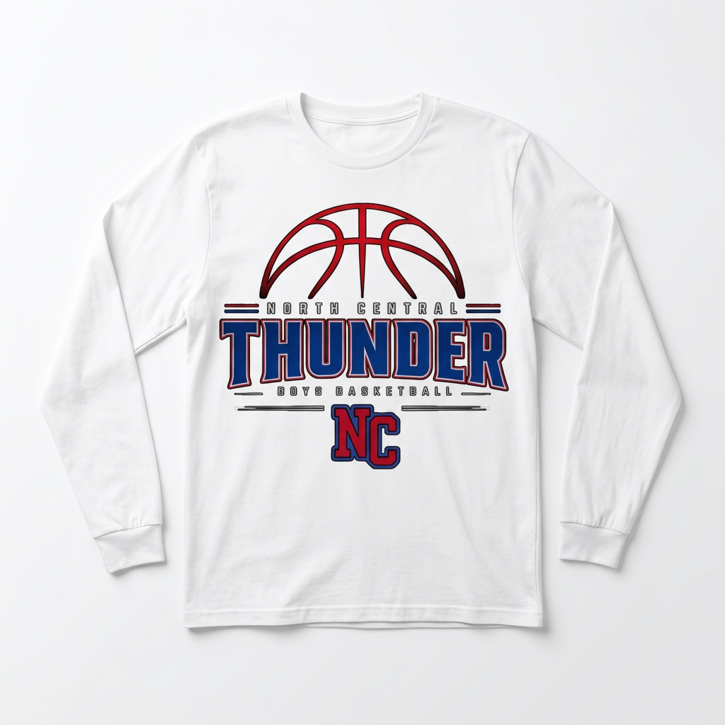 NC Thunder Boys Basketball Long Sleeve Design 2 - White