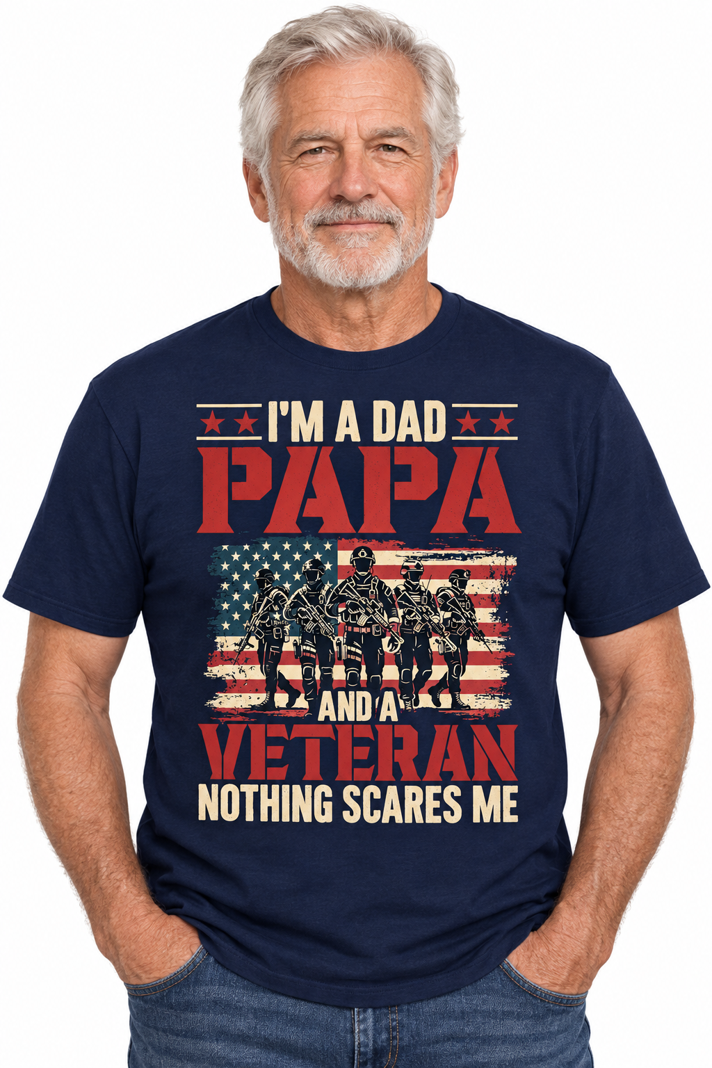 Dad Papa Veteran design on navy t-shirt