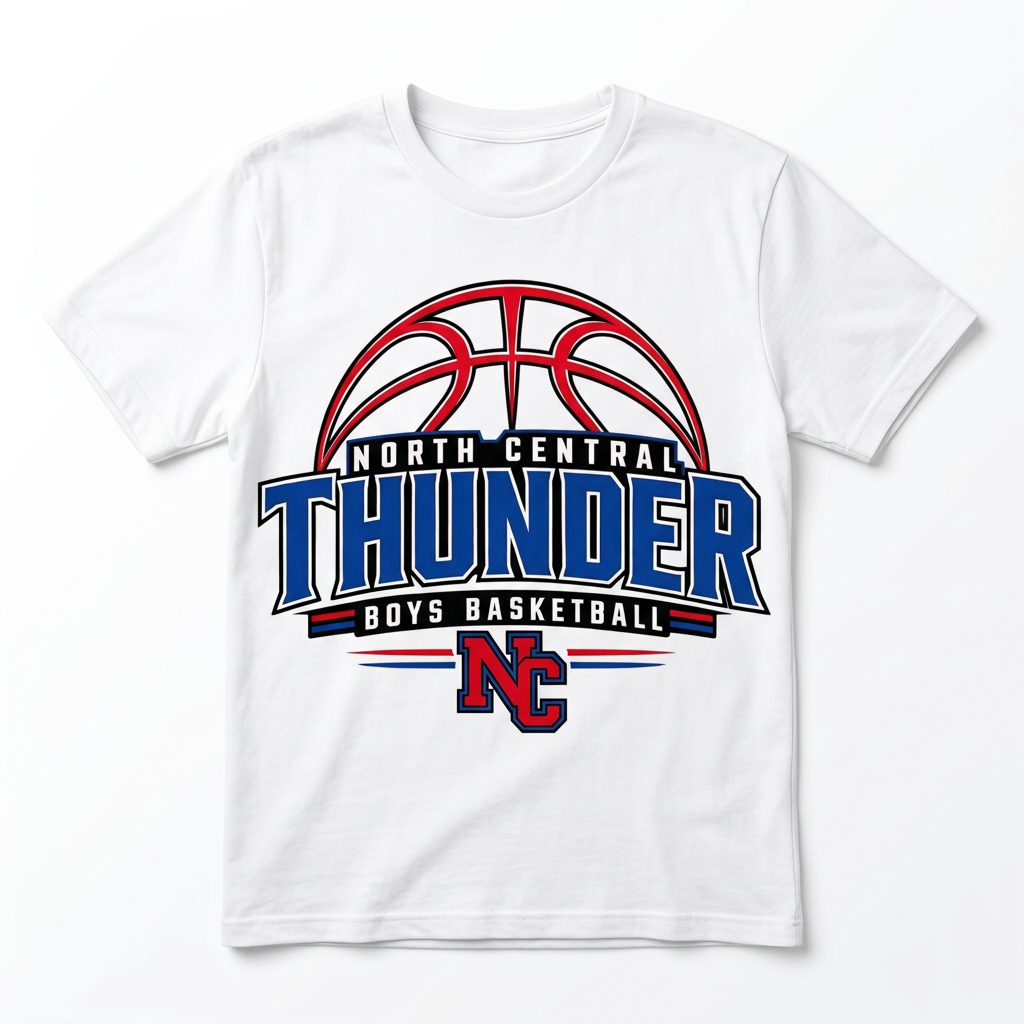 NC Thunder Boys Basketball Tee Design 3 - White