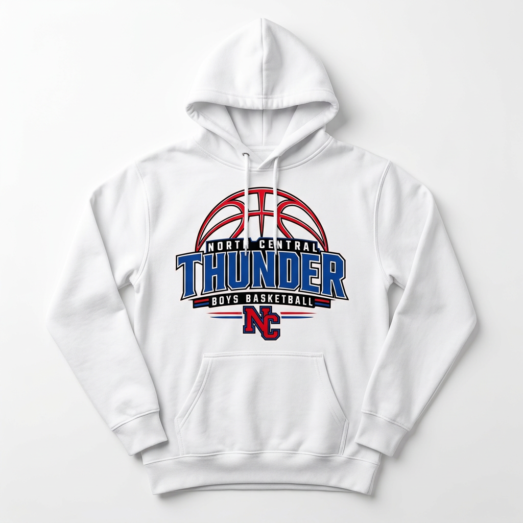 NC Thunder Boys Basketball Hoodie Design 3 - White